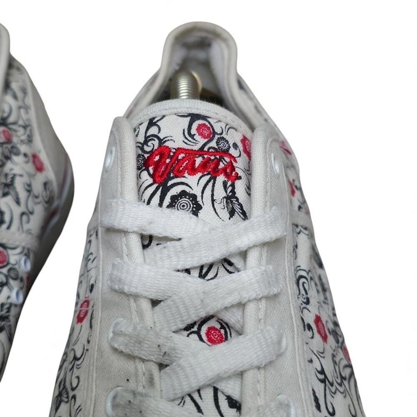 Vans Floral Print Low Top Sneakers White Red Black Women's Size 10