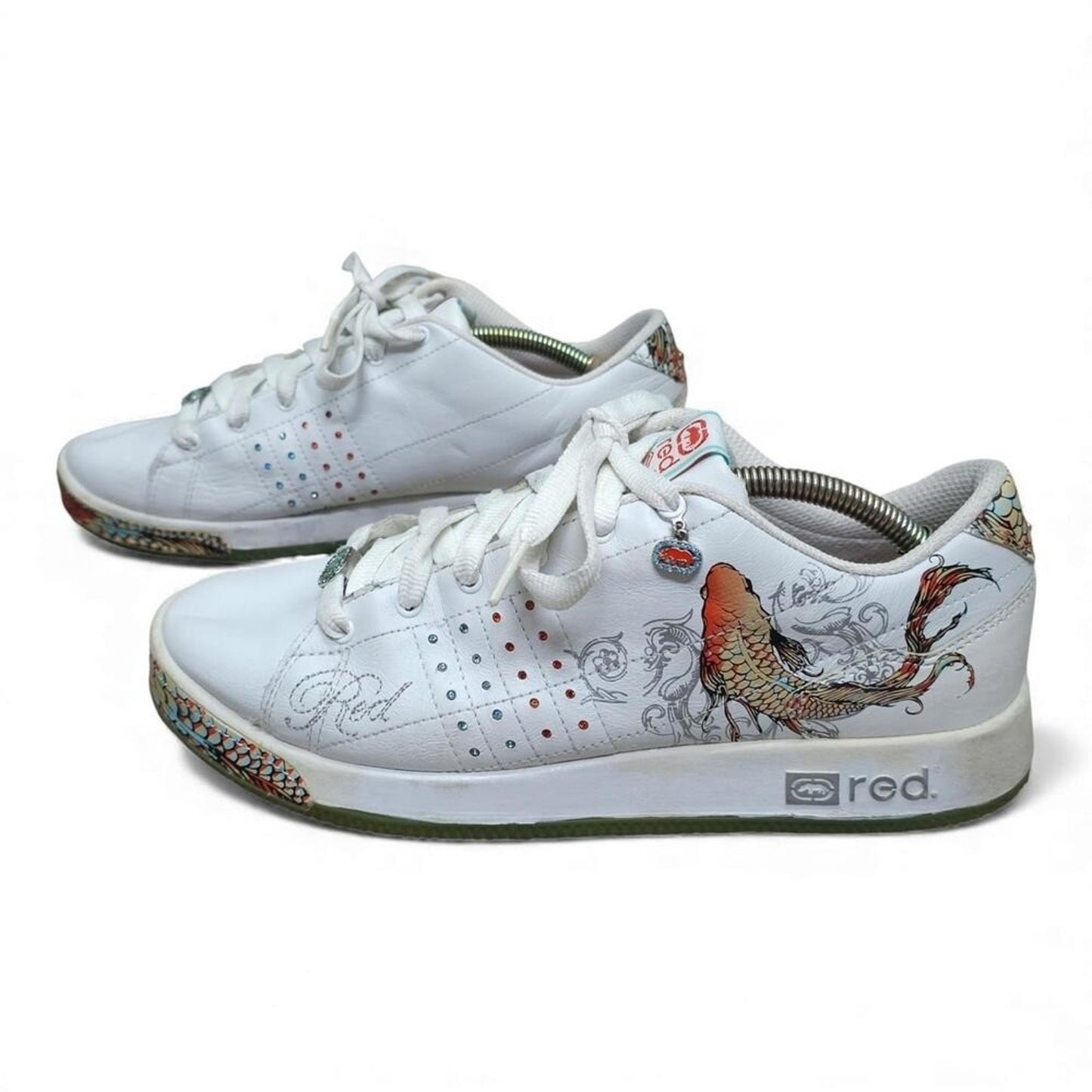 Ecko Red‎ Women's White Leather Koi Fish Rhinestone Sneakers Size 10