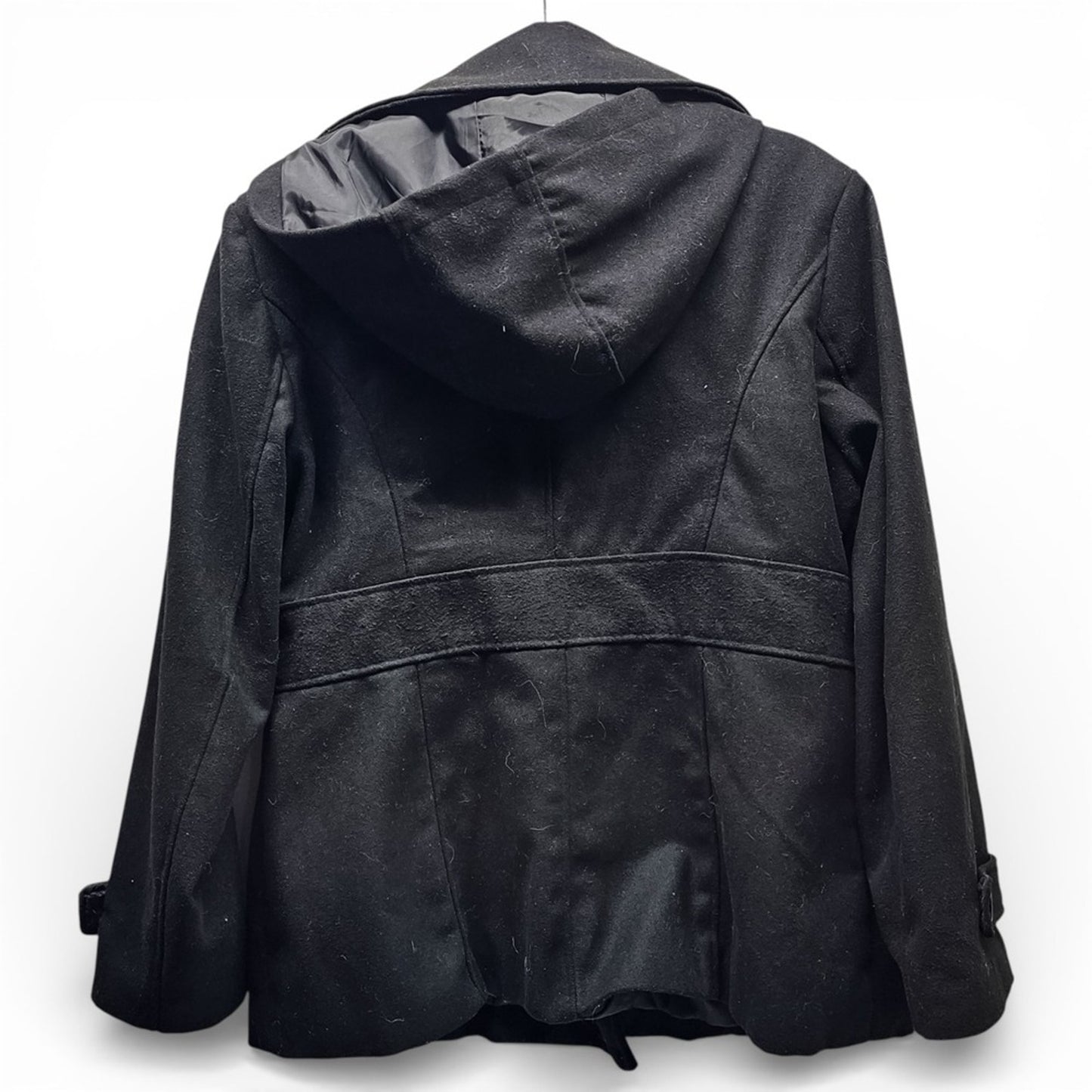 Outer Edge Pea Coat Women XL Black Good Hooded Double Breasted Jacket