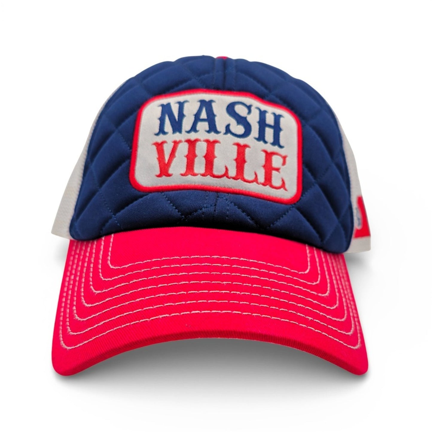 Nashville Quilted Trucker Hat Blue Red White Mesh Tennessee Flag Mens