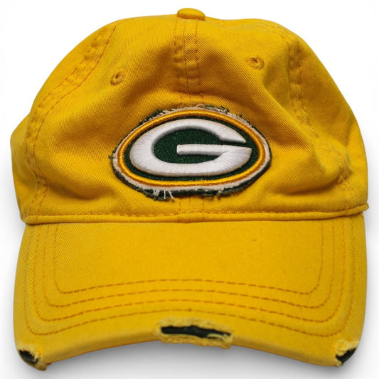 NFL Team Apparel Green Bay Packers Hat Adult OSFM Yellow Distressed Strapback