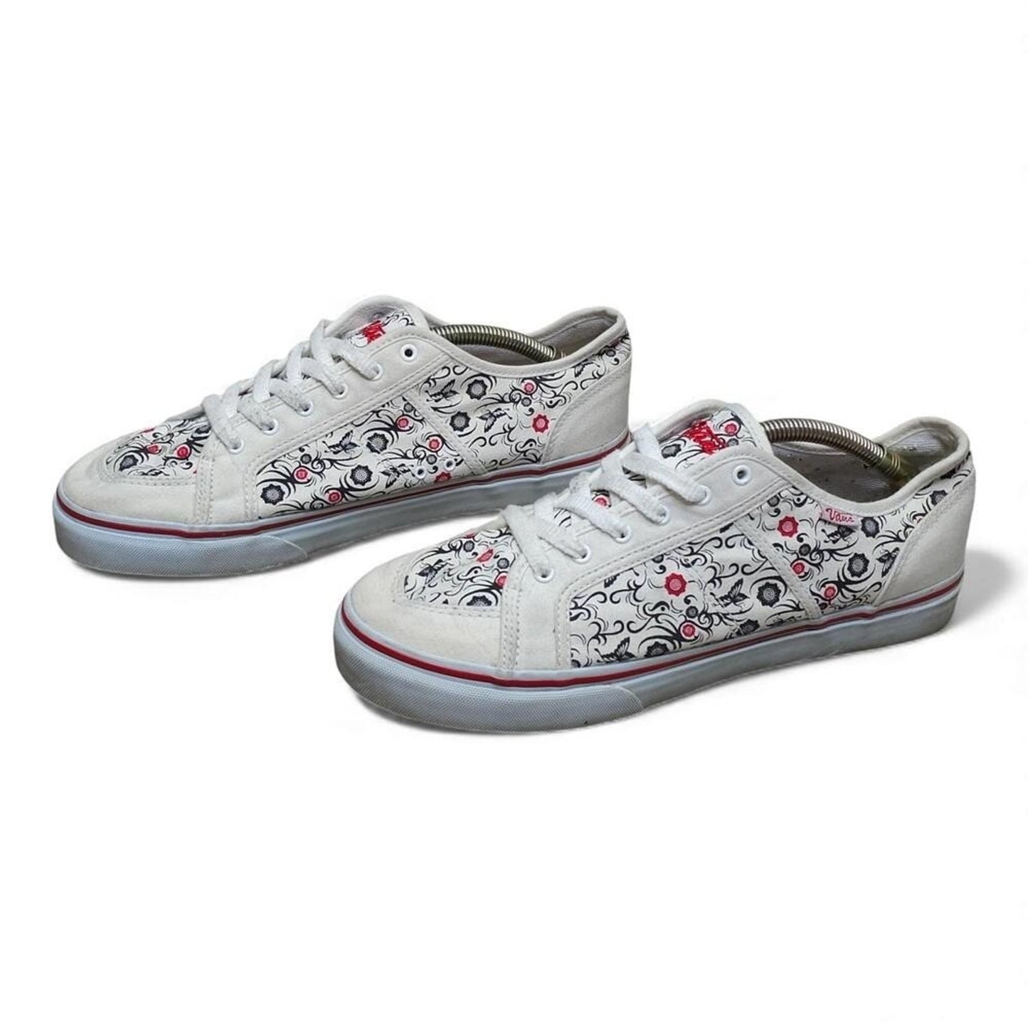 Vans Floral Print Low Top Sneakers White Red Black Women's Size 10
