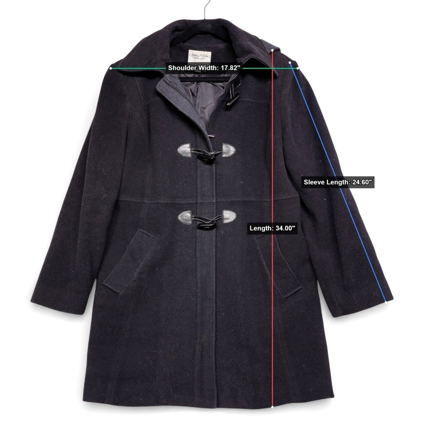 Nautica Women's Dark Gray Wool Blend Duffle Coat Toggle Closure Hooded Size XL