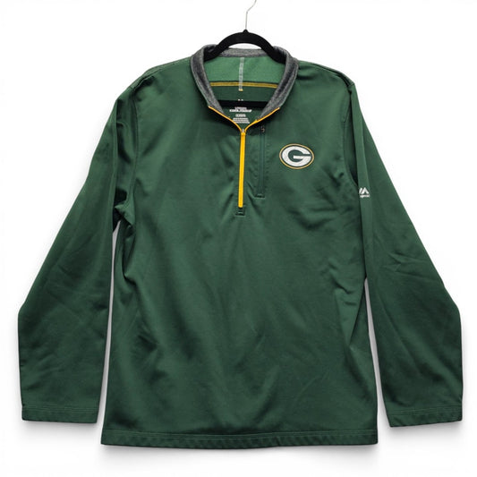 Majestic Green Bay Packers Cool Base 1/4 Zip Pullover Men XL G Patch Long Sleeve