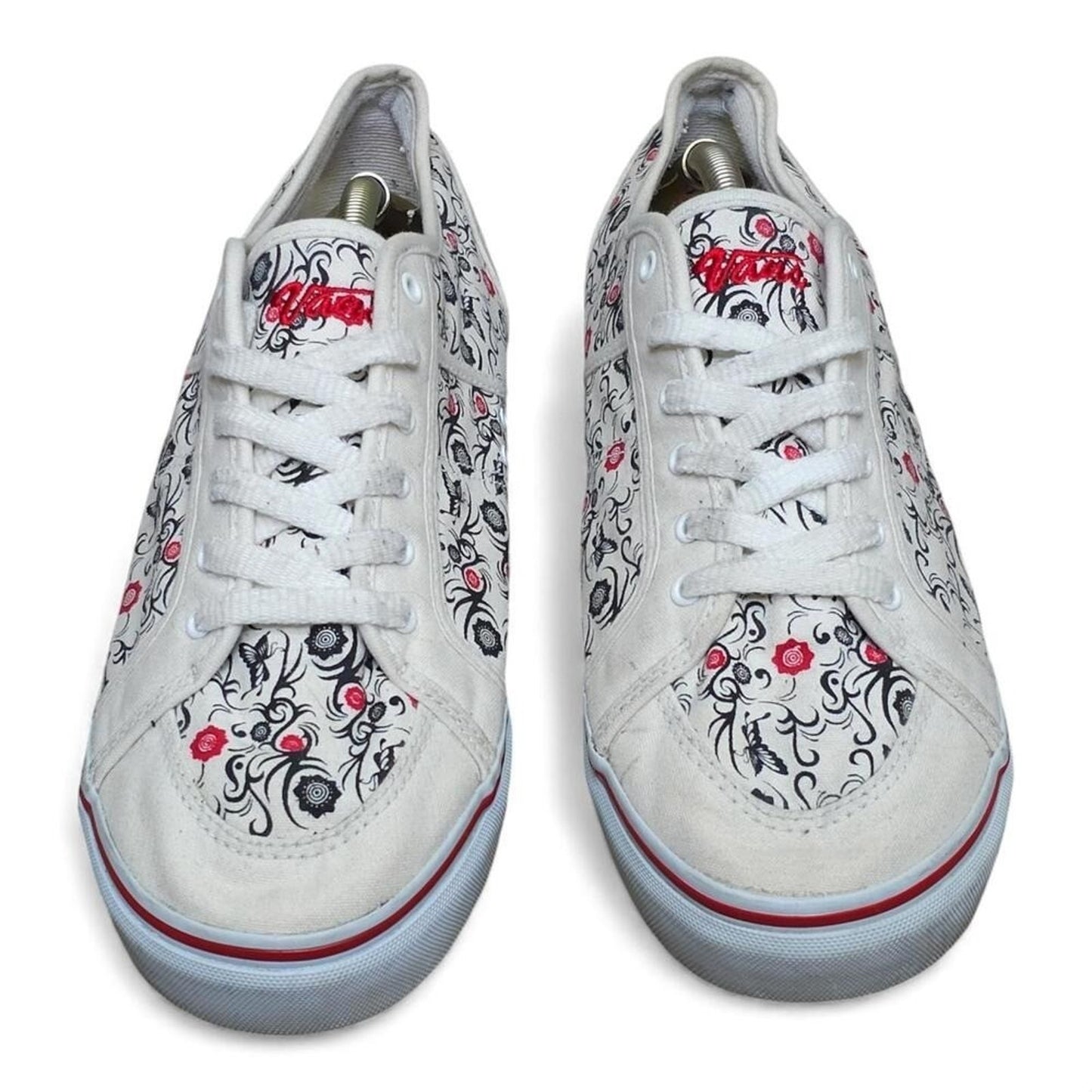 Vans Floral Print Low Top Sneakers White Red Black Women's Size 10