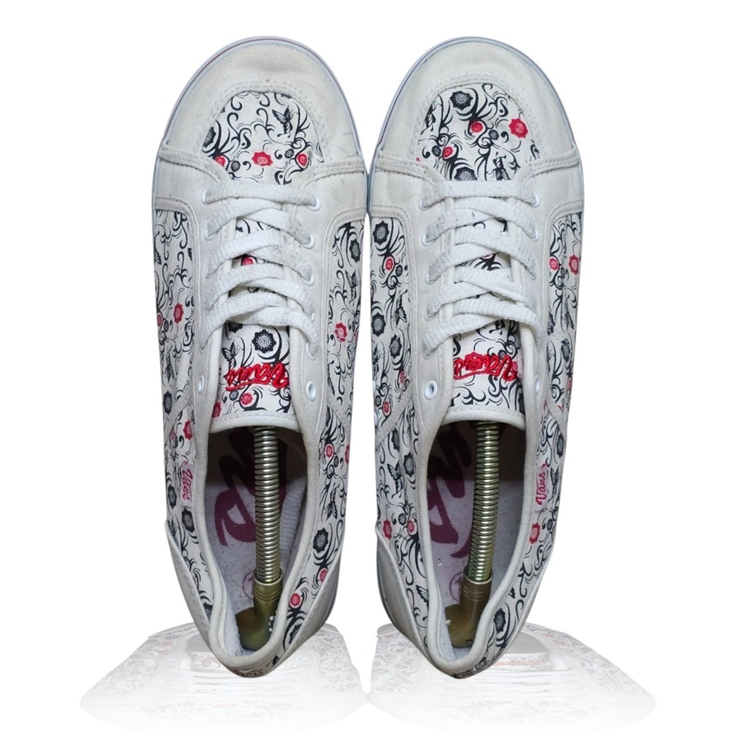Vans Floral Print Low Top Sneakers White Red Black Women's Size 10