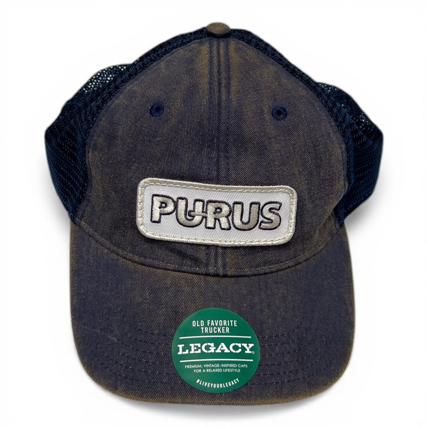 Legacy Old Favorite Trucker Hat Mens OSFA Navy Blue Like New PURUS Patch Cap