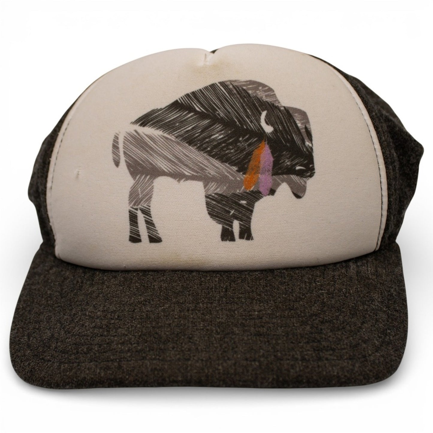 Pistil Buffalo Trucker Hat Unisex Adjustable Brown Cream Wool Blend Snapback