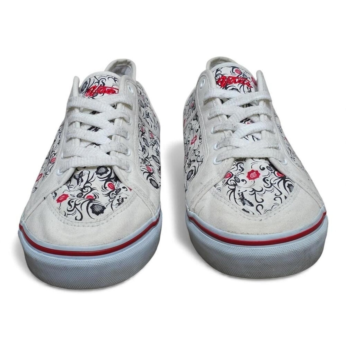 Vans Floral Print Low Top Sneakers White Red Black Women's Size 10