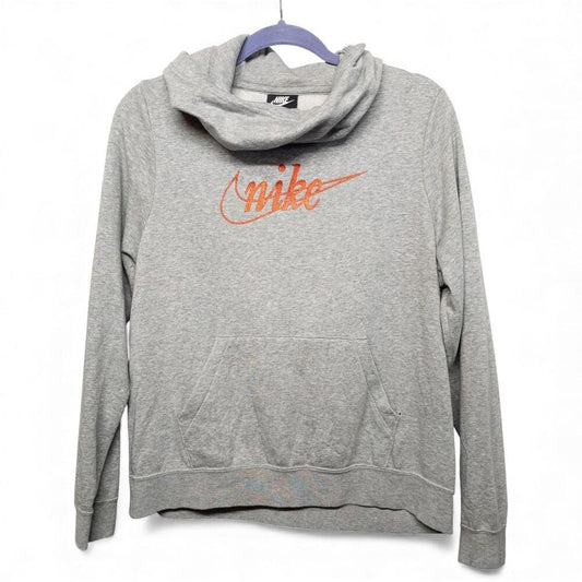 Nike Women's‎ Grey Cowl Neck Long Sleeve Hoodie Pullover Size M Orange Logo
