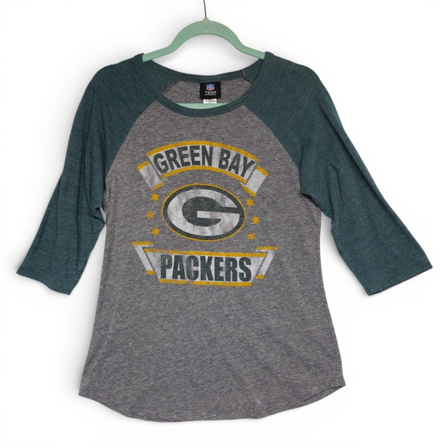 NFL Green Bay Packers Men's Raglan Baseball Tee Gray Green Size M