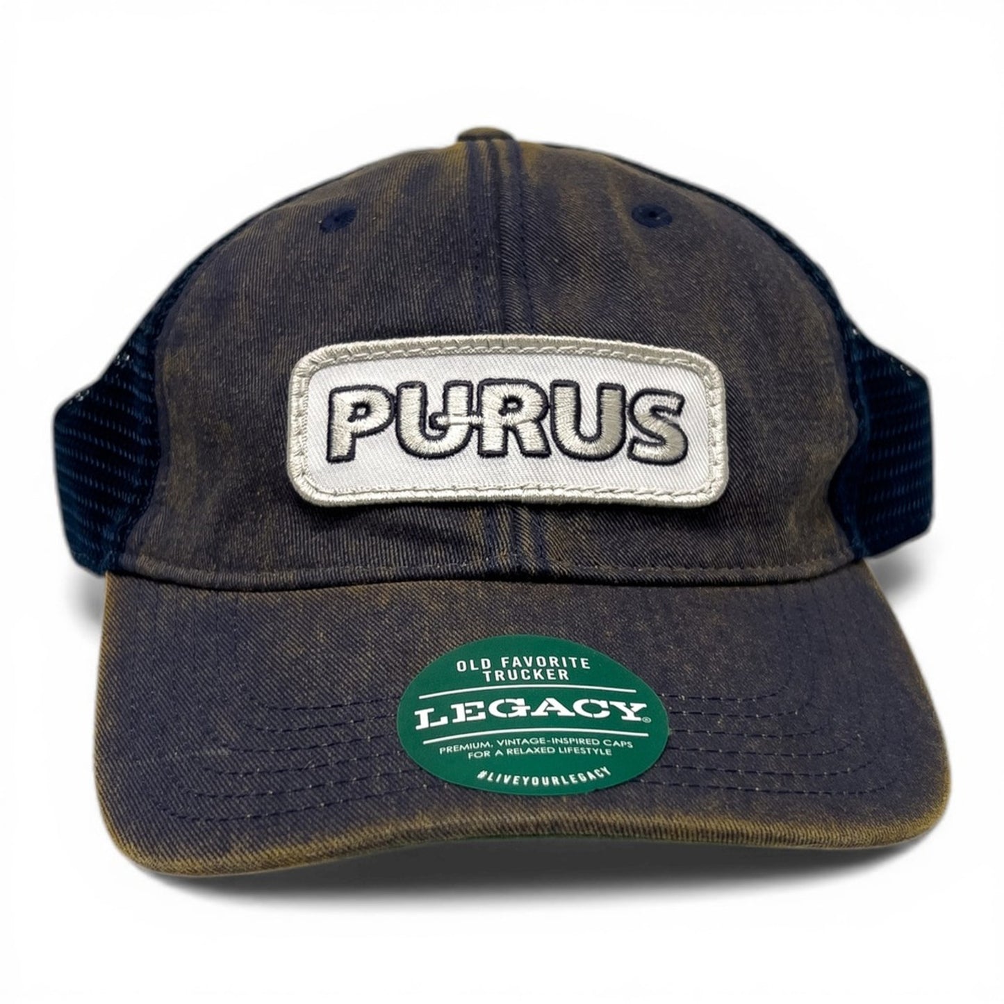 Legacy Old Favorite Trucker Hat Mens OSFA Navy Blue Like New PURUS Patch Cap