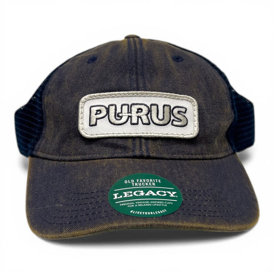 Legacy Old Favorite Trucker Hat Mens OSFA Navy Blue Like New PURUS Patch Cap