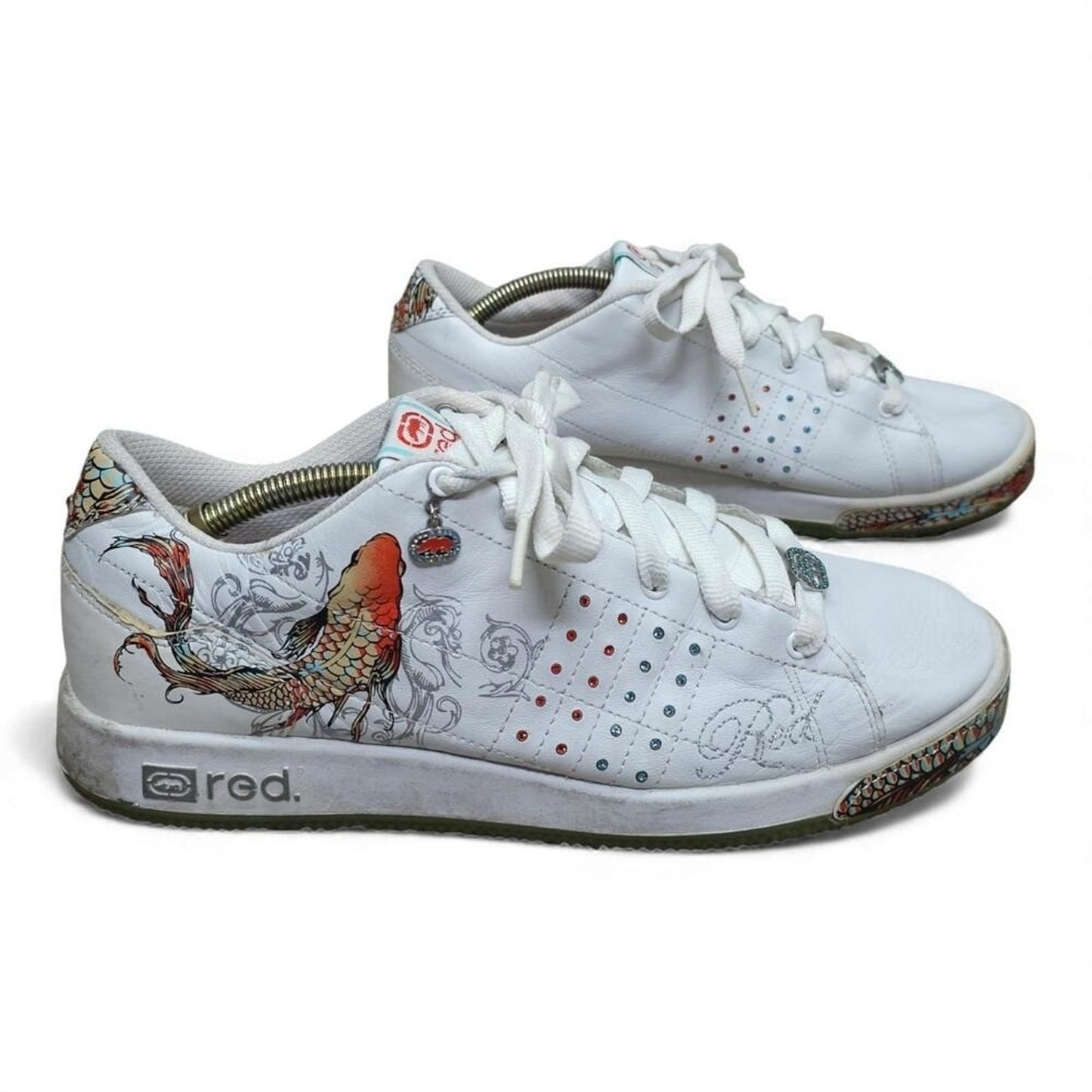 Ecko Red‎ Women's White Leather Koi Fish Rhinestone Sneakers Size 10