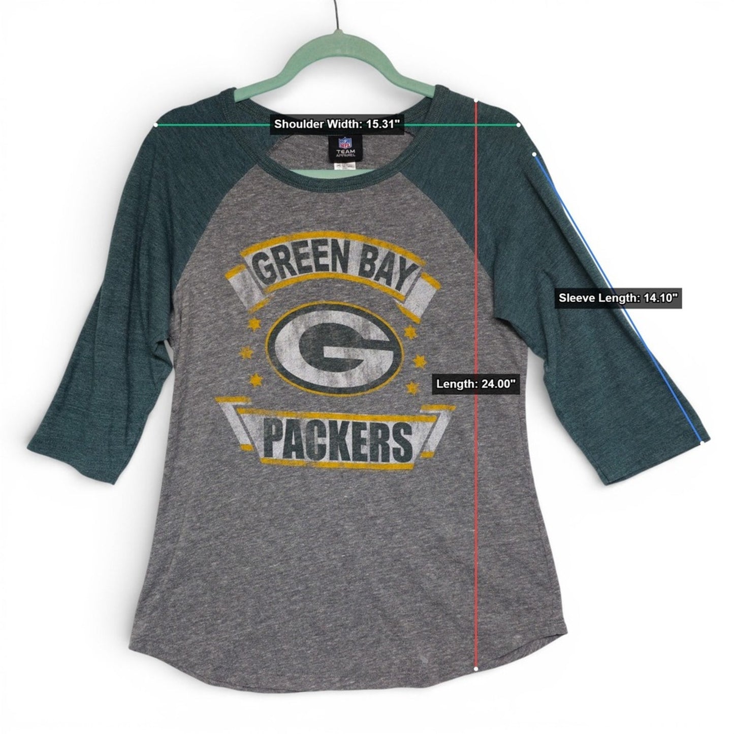 NFL Green Bay Packers Men's Raglan Baseball Tee Gray Green Size M