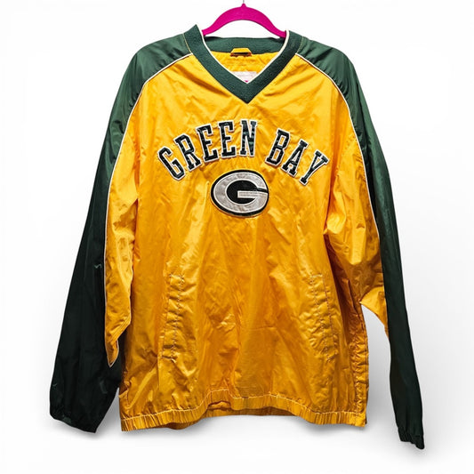 NFL Green Bay Packers Windbreaker Mens XL Yellow Green Pullover V-Neck Jacket