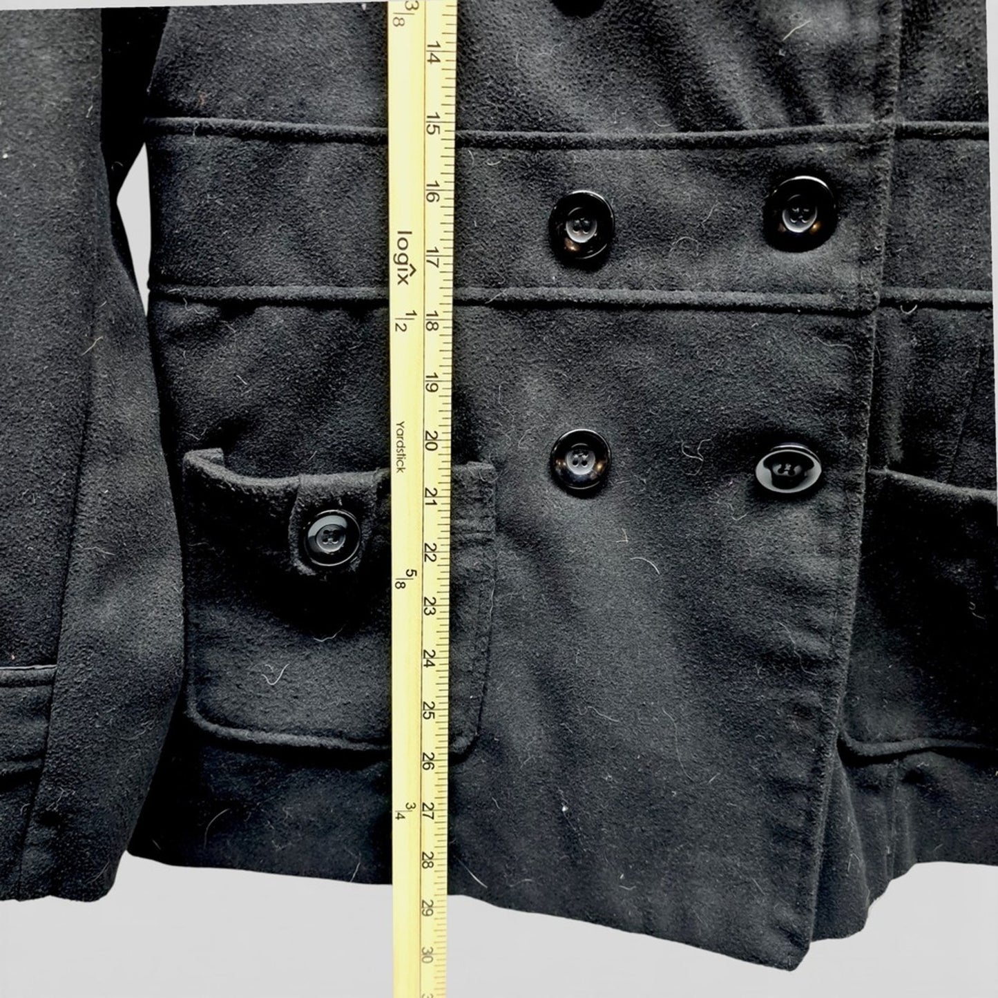 Outer Edge Pea Coat Women XL Black Good Hooded Double Breasted Jacket