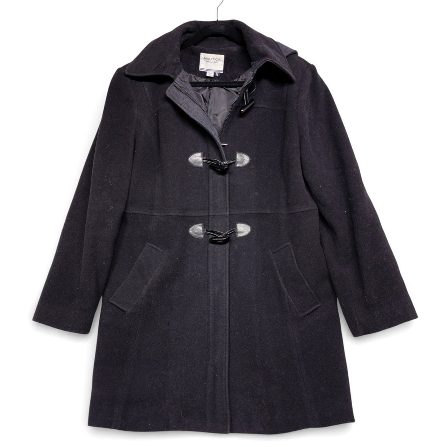 Nautica Women's Dark Gray Wool Blend Duffle Coat Toggle Closure Hooded Size XL