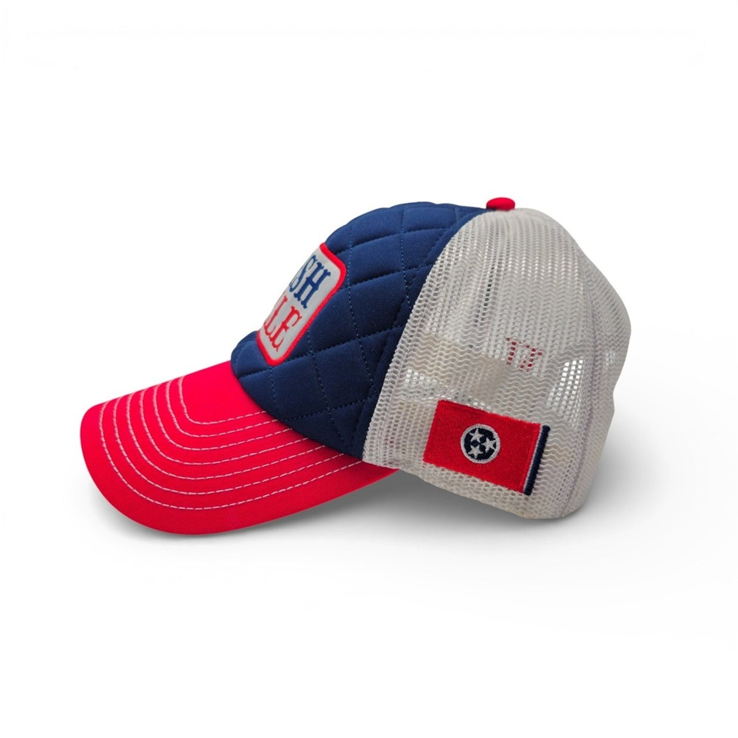Nashville Quilted Trucker Hat Blue Red White Mesh Tennessee Flag Mens