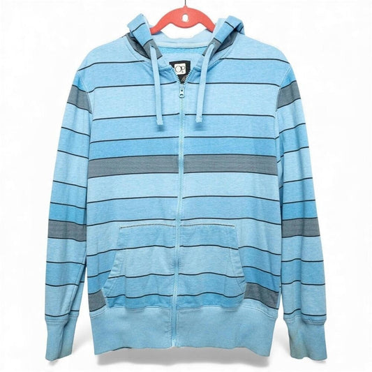 OP‎ Ocean Pacific Mens Striped Zip Up Hoodie Blue Grey Black Size M