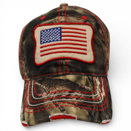 Mossy Oak Baseball Cap Unisex OSFM Camo NWT American Flag Distressed