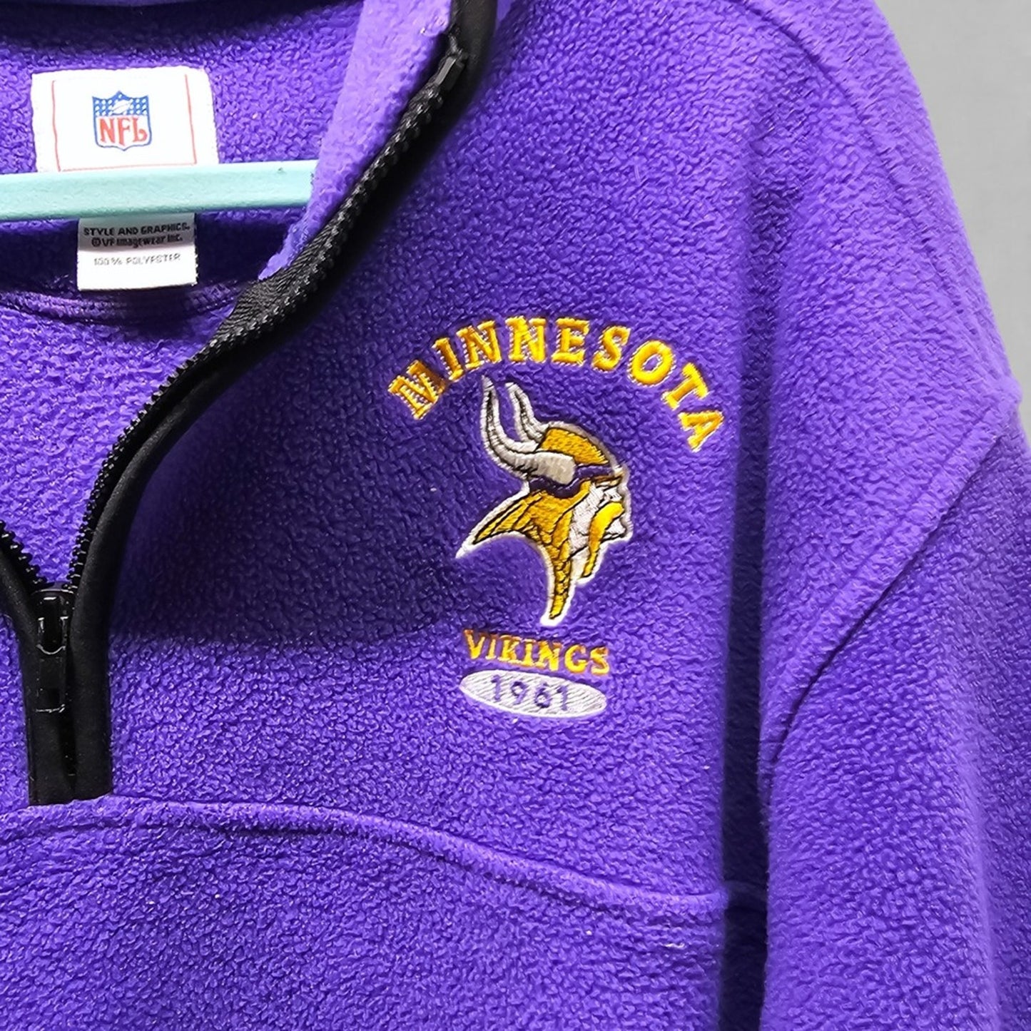 Vintage NFL Minnesota Vikings Fleece Pullover Mens XL Purple Quarter Zip Logo