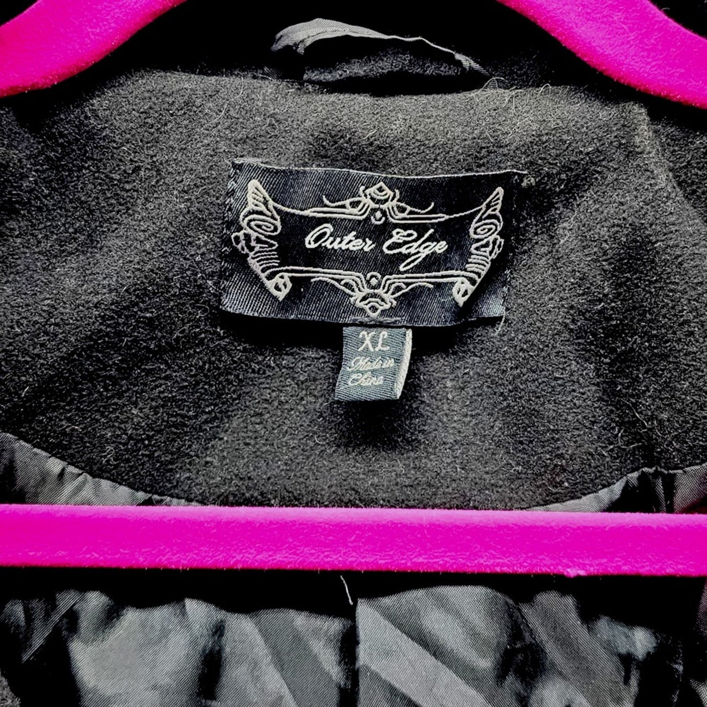 Outer Edge Pea Coat Women XL Black Good Hooded Double Breasted Jacket