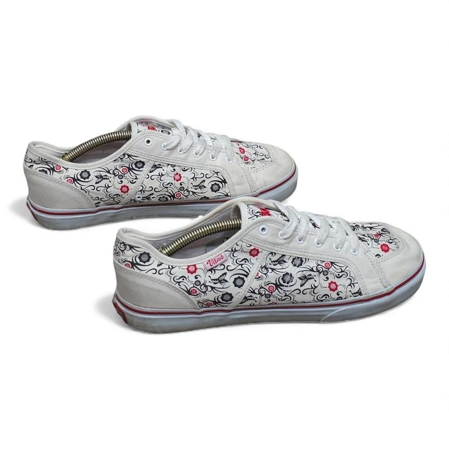 Vans Floral Print Low Top Sneakers White Red Black Women's Size 10